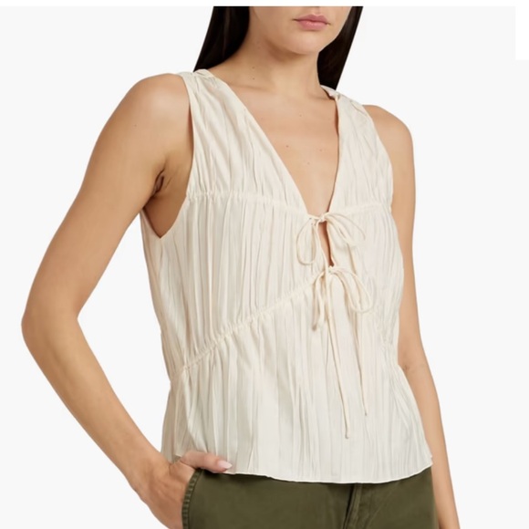 FRAME Tie-front ruched crinkled voile top sz. XL - Picture 1 of 5